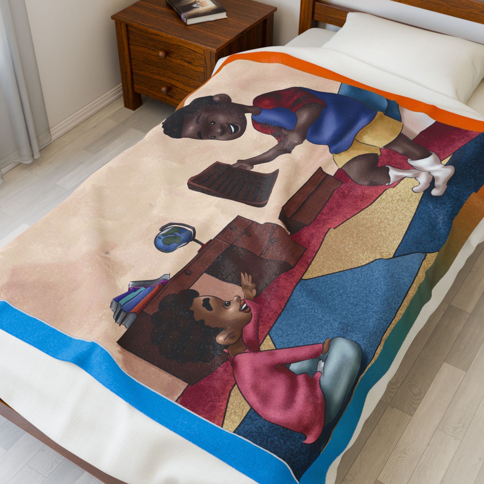 Black Character Blanket - Teacher boy - Black Boy, Black Boy - Velveteen Plush Blanket, Xmas Blankets, Bedroom Blanket, Boys Bedroom