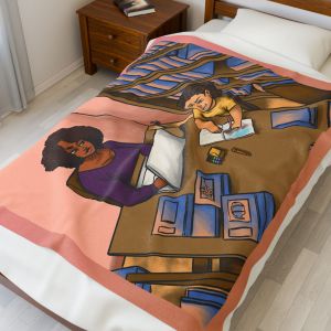 Black Character Blanket -Author Girl -  Black Girl, Black Girl - Velveteen Plush Blanket, Xmas Blankets, Bedroom Blanket, Girls Bedroom