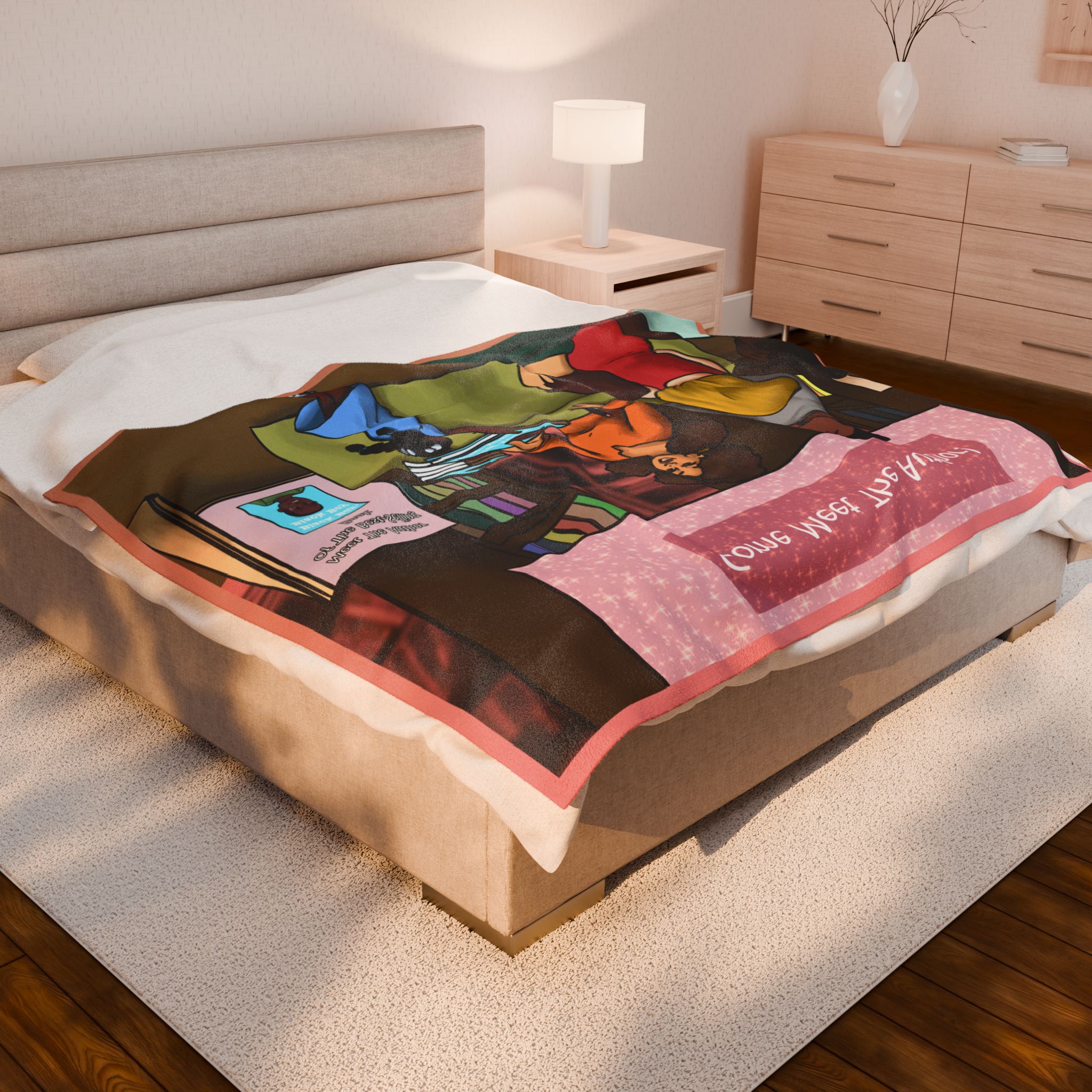 Black Character Blanket - Author Woman - Black Girl, Black Girl - Velveteen Plush Blanket, Xmas Blankets, Bedroom Blanket, Girls Bedroom - Image 12