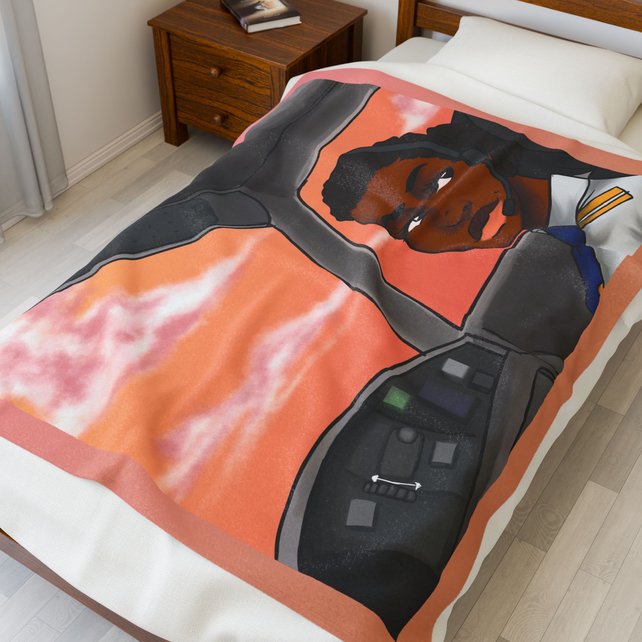 Black Character Blanket - Pilot Woman - Black Girl, Black Girl - Velveteen Plush Blanket, Xmas Blankets, Bedroom Blanket, Girls Bedroom